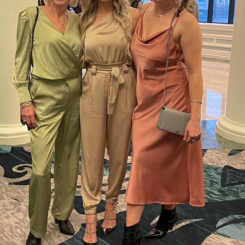 Light Tan one shoulder jumpsuit with jogger bottom